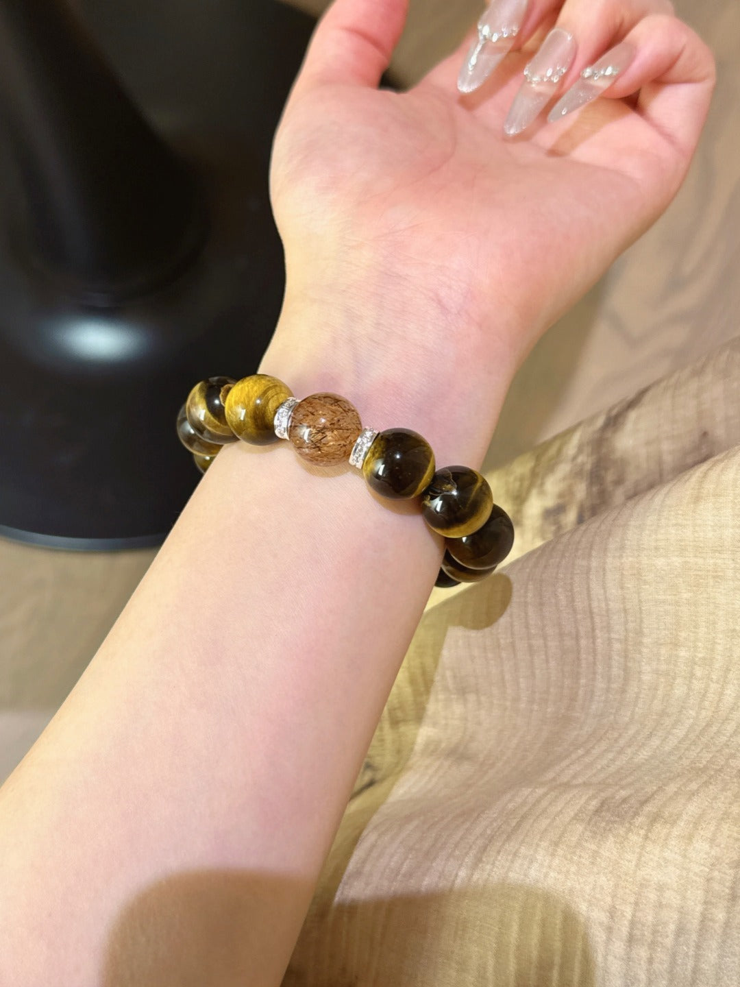 ▫️▪️ Yellow tiger's eye black gold super bracelet
